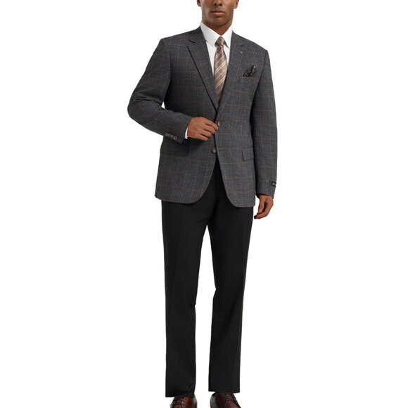 Grey Textured Windowpane Notch Lapel Slim Fit Tazzio Men's Jacket - Picture 3 of 4